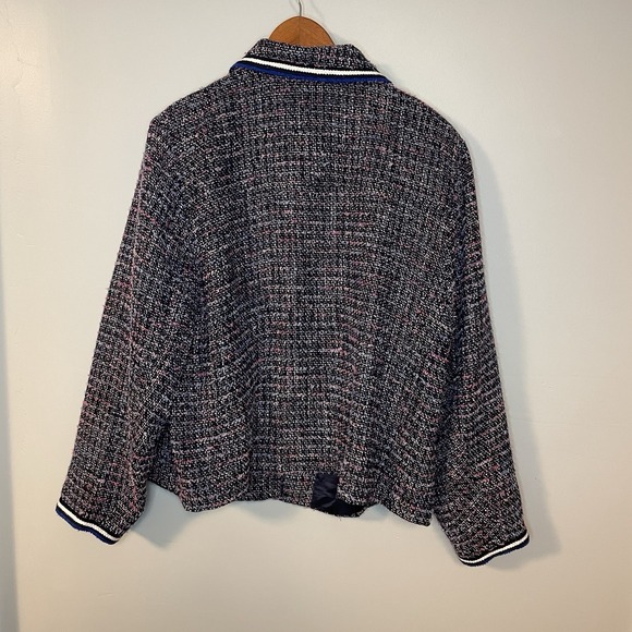 Talbots Womens Plus 22w Breeze Tweed Jacket Blazer Braided Trim Blue Pink NWT - Picture 6 of 10